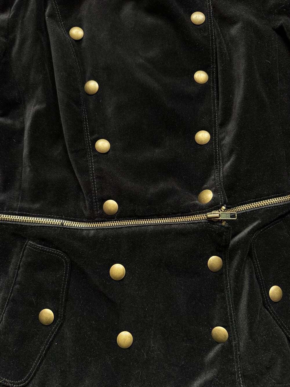 Jacob Black Y2K Velvet Double-Breasted Military Jacket with Gold Buttons Size Me - Picture 3 of 5